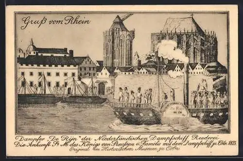 Künstler-AK Köln /Rhein, Reederei Niederländer Dampfschiffahrt, Dampfer Rijn