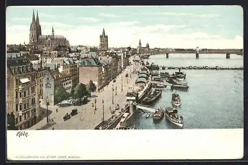AK Köln, Promenade mit Dampfern