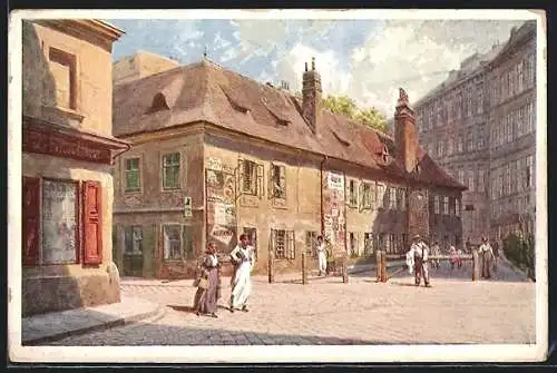 Künstler-AK Ludwig Hans Fischer: Wien, Hechtgasse mit Häusern und Leuten