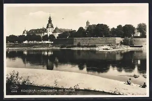 AK Küstrin-A., Oderpartie mit Schloss