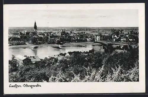 AK Crossen, Oderpartie aus der Vogelschau