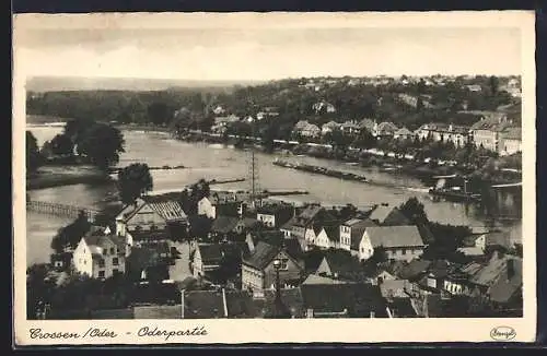 AK Crossen /Oder, Oderpartie mit Stadtmotiv