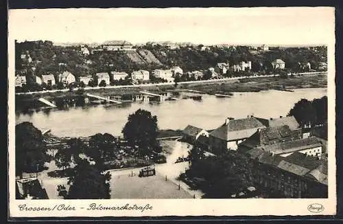 AK Crossen /Oder, Bismarckstrasse aus der Vogelschau