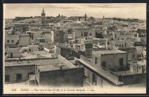 AK Tunis, Vue vers le Dar-El-Bey et la Grande Mosquee