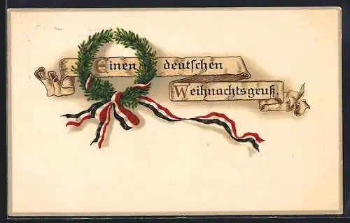 AK Reichsfahne und Tannenkranz, Einen deutschen Weihnachtsgruss