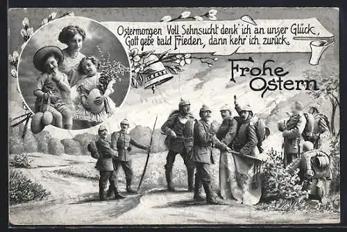 AK Ostergruss, Deutsche Soldaten kampieren am Wegrand