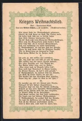 AK Liedtext Kriegers Weihnachtslied von Albert Scheu