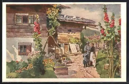 Künstler-AK Kriegsausmarsch, österreichischer Soldat verabschiedet sich von seiner Familie