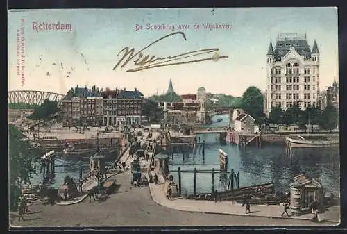 AK Rotterdam, De Spoorbrug over de Wijnhaven