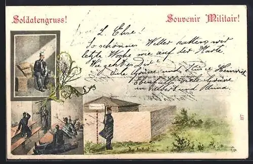Künstler-AK Schweizer Soldaten in Uniform, Wachtposten