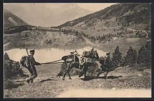 AK Schweizer Soldaten in Uniform mit Saumtier