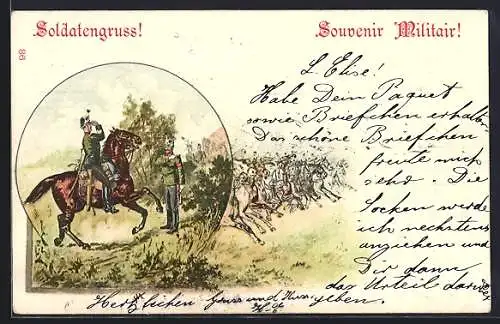Künstler-AK Schweizer Soldaten in Uniform, Kavallerist beim Grüssen