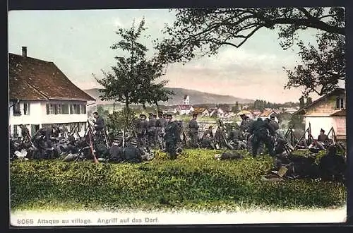AK Schweizer Soldaten bei Übung, Angriff auf das Dorf