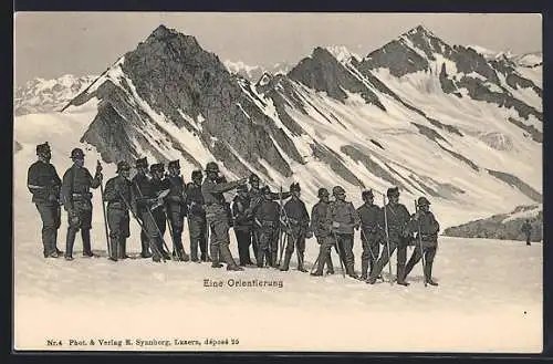 AK Schweizer Soldaten bei Orientierung im Hochgebirge