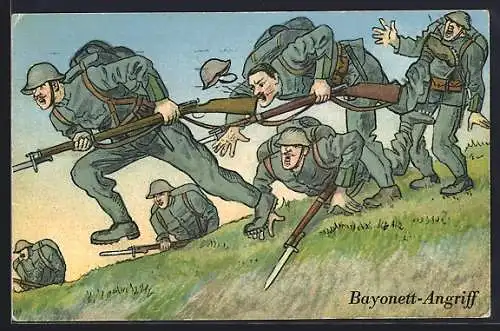 Künstler-AK Schweizer Soldaten bei Bayonett-Angriff