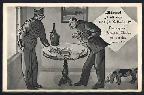 Künstler-AK Schweizer Soldaten in Uniform, Stümpe? Karli das sind ja X-Perlen!