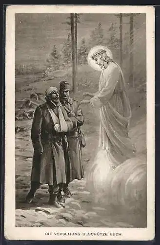 AK Die Vorsehung beschütze, Verwundeten Soldaten erscheint Jesus