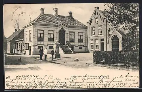 AK Warmond, Dorpstraat met Raadhuis en School