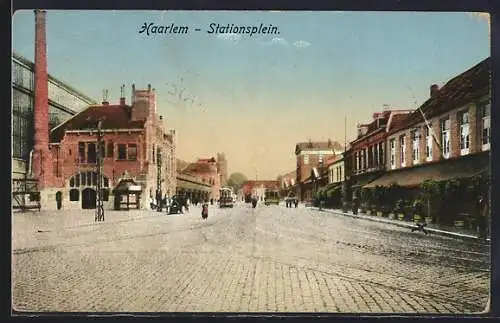 AK Haarlem, Stationsplein, Strassenbahn