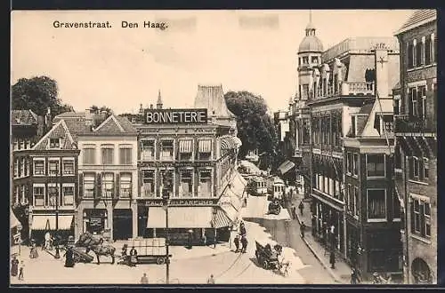 AK Den Haag, Strassenbahn in der Gravenstraat