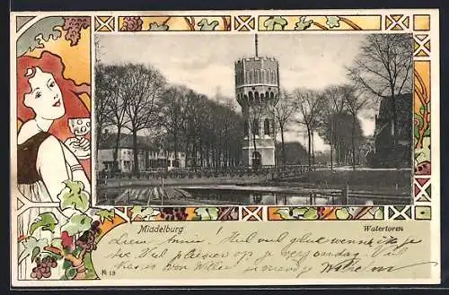Lithographie Middelburg, Watertoren, Passepartout