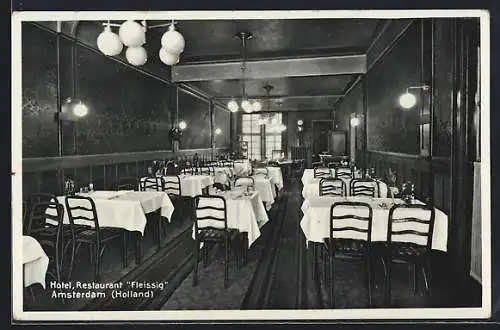 AK Amsterdam, Hotel-Restaurant Fleissig, Innenansicht