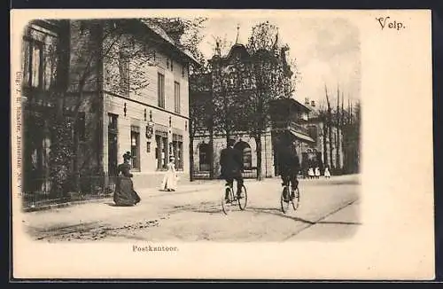 AK Velp, Postkantoor, Strassenpartie mit Fahrradfahrern