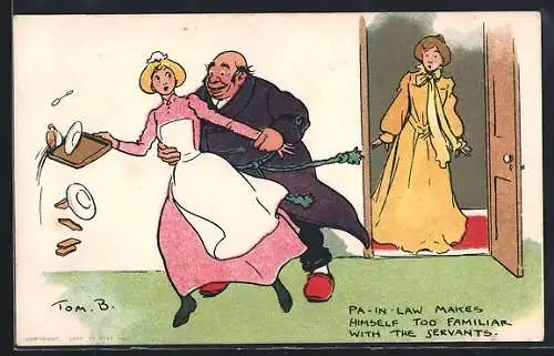 Künstler-AK Tom Browne: Pa-in-Law Makes Himself Too Familiar with The Servants