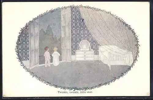 Künstler-AK Henriette Willebeek le Mair: Twinke, twinkle, little star, Kinder im Schlafzimmer