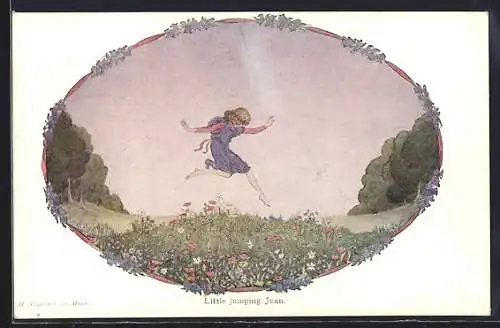 Künstler-AK Henriette Willebeek le Mair: Jean hüpft über eine Blumenwiese