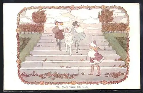 Künstler-AK Henriette Willebeek le Mair: The North Wind doth blow, Kinder an der Treppe
