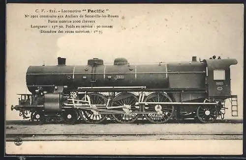AK C.V. - 811 - Locomotive Pacific No. 2901, Französische Eisenbahn