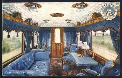 Künstler-AK Queen Victoria`s Day Saloon, englische Eisenbahn