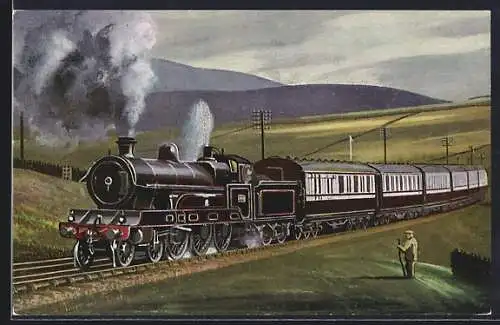 Künstler-AK Tebay, Englische Eisenbahn-Lokomotive Corridor No. 1159 der L. N. W. R. zwischen Tebay and Shap Summit