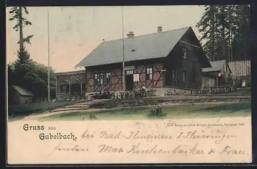 AK Gabelbach / Ilmenau, Ansicht Häuser mit Einwohnern