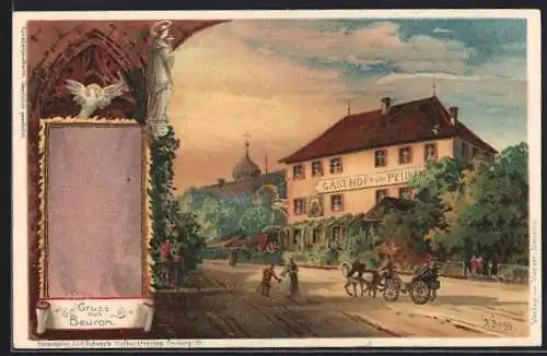 Lithographie G. Gugg: Beuron, Gasthof zum Pelikan