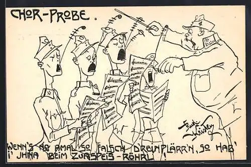 Künstler-AK Rud. Kristen: Dicker Soldat dirigiert seinen Chor