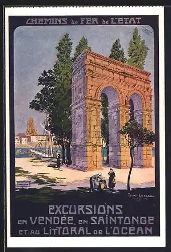 Künstler-AK Chemins de Fer de l`État, Excursions en Vendée, en Saintonge, et au Littoral de l`Océan