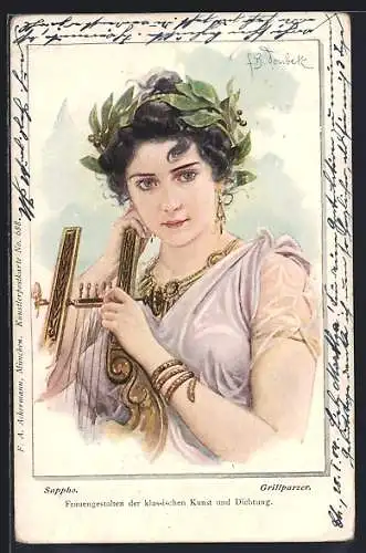 Künstler-AK F.Doubek: Sappho aus dem Gedicht von Grillparzer, Frauen der Dichtung
