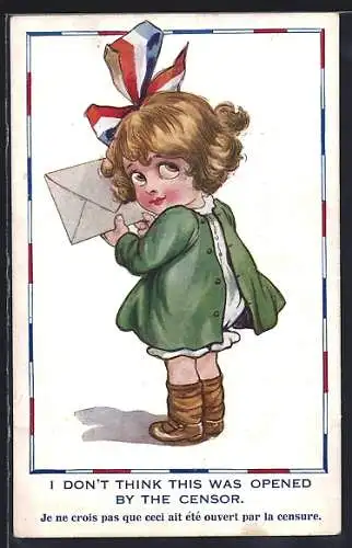 Künstler-AK Fred Spurgin: I don`t think this was opened by the Censor - Kleines Mädchen mit Brief