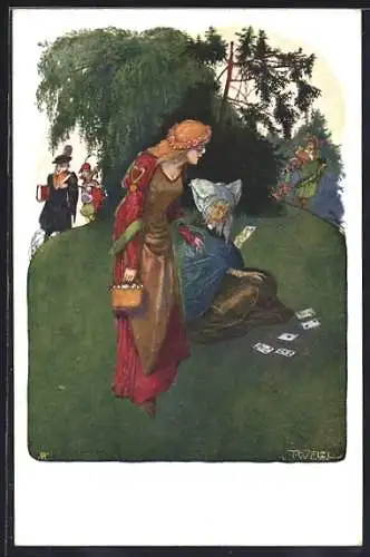Künstler-AK T.Welzl: Die Sibylle, Sibylle mit einer Kartenlegerin