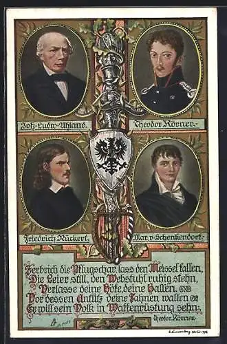 AK Theodor Körner, Joh. Ludwig Uhland, Friedrich Rückert