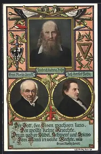 AK Turnvater Jahn, Ernst Moritz Arndt, Johann Gottlieb Fichte, Porträts
