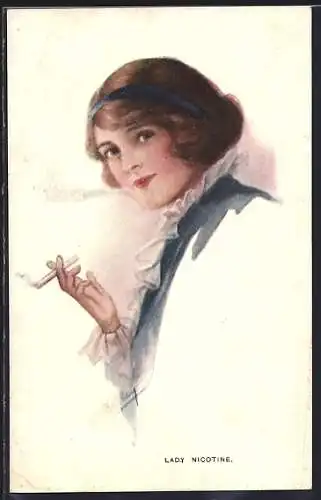 Künstler-AK sign. Bailey: Lady Nicotine, junge Dame mit Zigarette