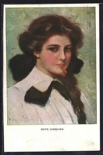 Künstler-AK Clarence F. Underwood: Cherry Ripe, Kirschreife, junge Dame