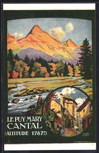 Künstler-AK Le Puy Mary /Cantal, Panorama