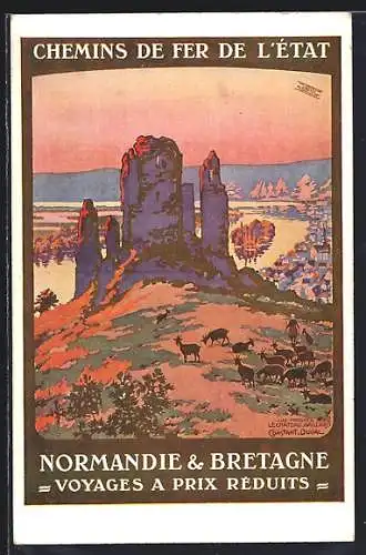 Künstler-AK Chemins de Fer de l'État, Normandie & Bretagne, Voyages a Prix réduits, Landschaftsbild