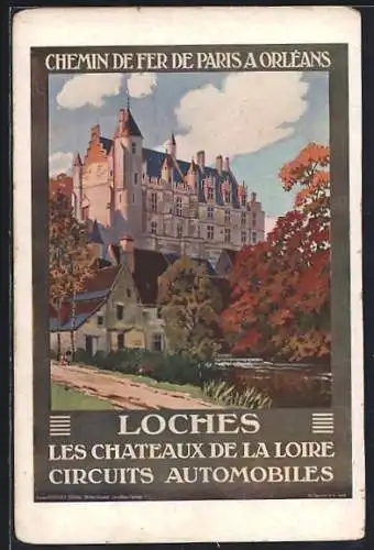 Künstler-AK Loches, Les chateaux de la Loire, Circuits Automobiles, Tourismus