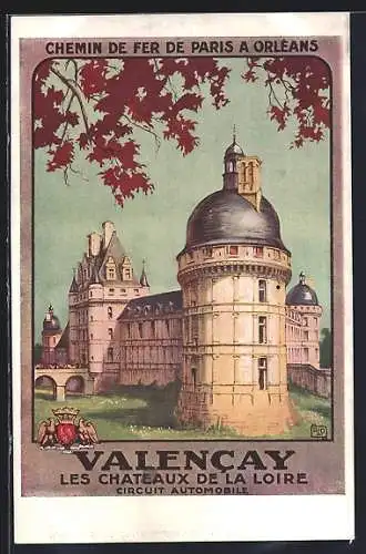Künstler-AK Valencay, les Chateaux de la Loire, Circuit automobile, Tourismus