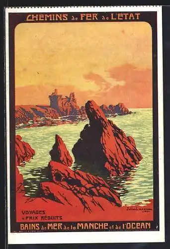 Künstler-AK Chemins de Fer de L'Etat, Voyages à Prix Réduits, Bains de Mer de la Manche et de l'Ocean